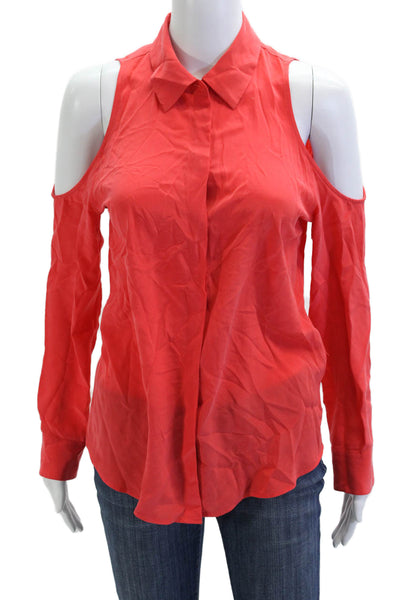 Equipment Femme Womens Red Silk Collared Long Sleeve Button-Up Blouse Size XS