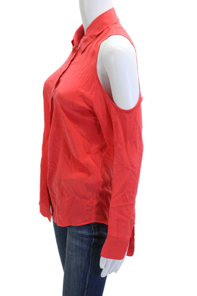 Equipment Femme Womens Red Silk Collared Long Sleeve Button-Up Blouse Size XS