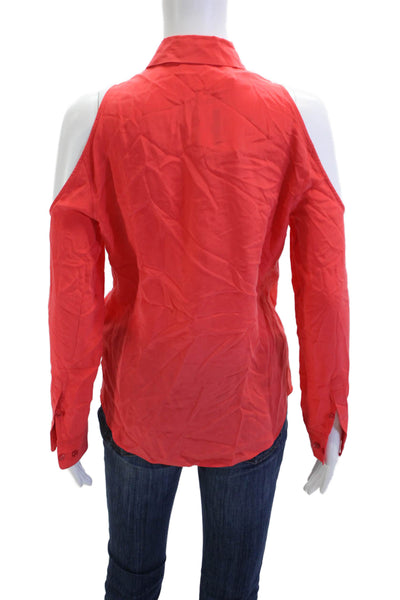 Equipment Femme Womens Red Silk Collared Long Sleeve Button-Up Blouse Size XS
