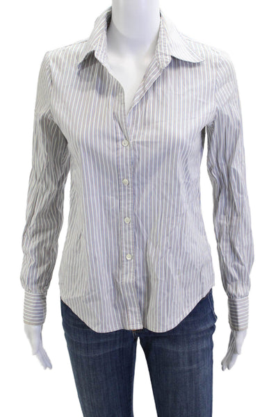Theory Womens Striped Collared Button-Up Long Sleeve White Size S