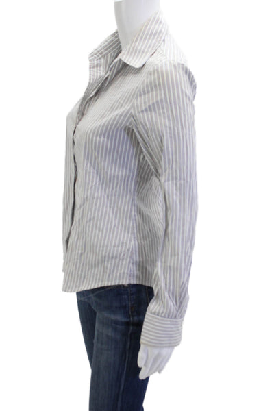 Theory Womens Striped Collared Button-Up Long Sleeve White Size S