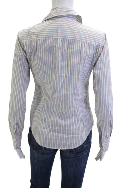 Theory Womens Striped Collared Button-Up Long Sleeve White Size S