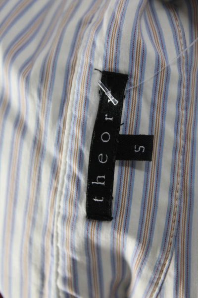 Theory Womens Striped Collared Button-Up Long Sleeve White Size S