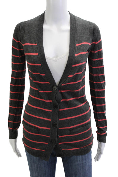 Theory Womens Dark Gray Striped V-Neck Button Cardigan Cotton Cashmere Size S