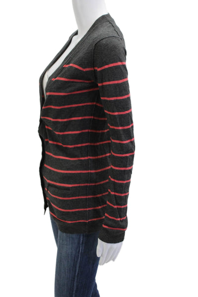 Theory Womens Dark Gray Striped V-Neck Button Cardigan Cotton Cashmere Size S