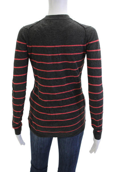 Theory Womens Dark Gray Striped V-Neck Button Cardigan Cotton Cashmere Size S