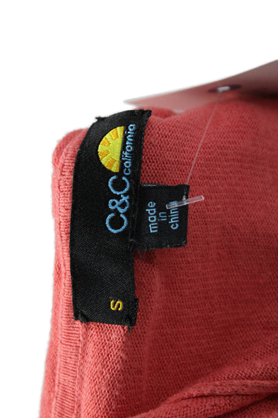 C&C California Womens Red Cotton Cardigan Hoodie Long Sleeve Solid Size S