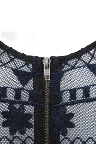 Parker Womens Bodycon Mini Dress Navy Geometric Crewneck Longsleeve Size XS