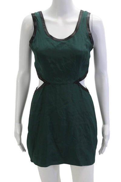 Parker Women Green Silk Feather Mini Tank Dress Round Neck Sleeveless Size XS