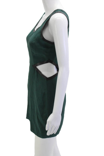 Parker Women Green Silk Feather Mini Tank Dress Round Neck Sleeveless Size XS