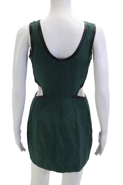 Parker Women Green Silk Feather Mini Tank Dress Round Neck Sleeveless Size XS