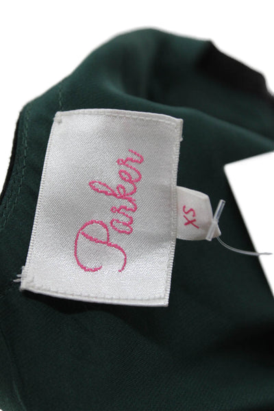 Parker Women Green Silk Feather Mini Tank Dress Round Neck Sleeveless Size XS