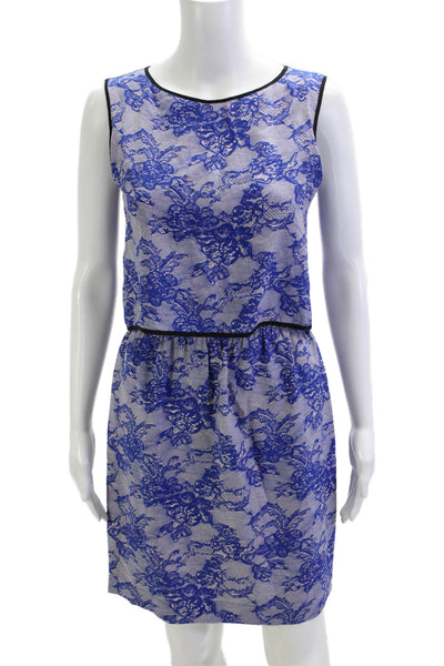 Cut 25 Women Shift Dress Sleeveless Blue Floral Silk Knee Length Size 2