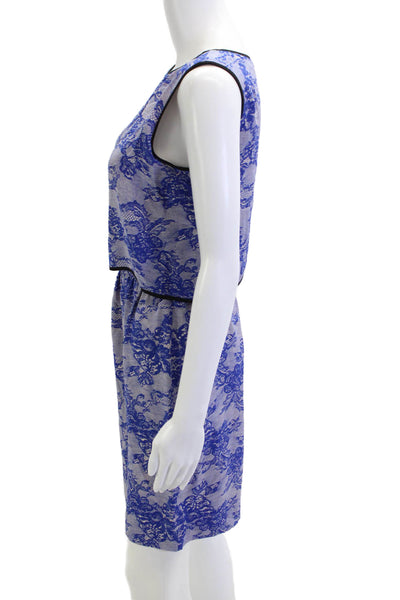 Cut 25 Women Shift Dress Sleeveless Blue Floral Silk Knee Length Size 2