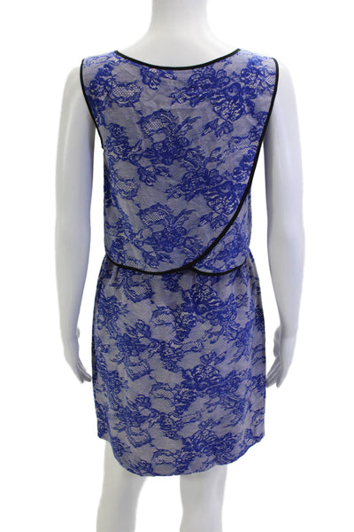 Cut 25 Women Shift Dress Sleeveless Blue Floral Silk Knee Length Size 2