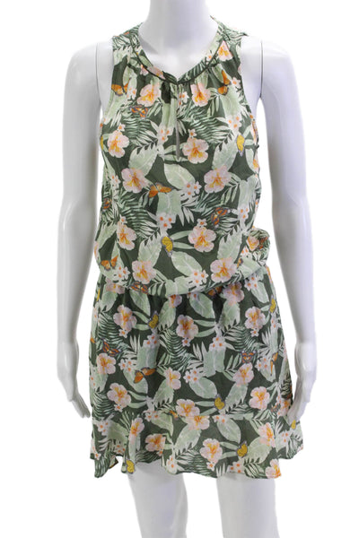Joie Womens Silk Floral Sundress V-Neck Knee Length Sleeveless Green Size XS