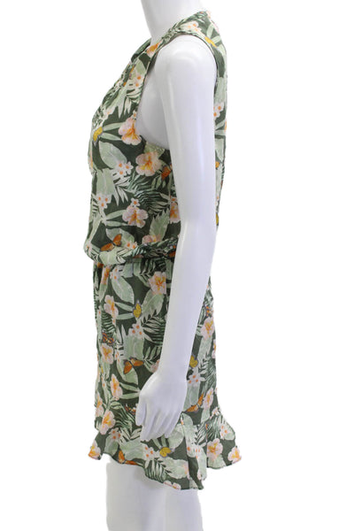 Joie Womens Silk Floral Sundress V-Neck Knee Length Sleeveless Green Size XS