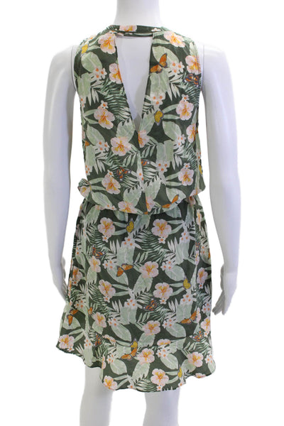 Joie Womens Silk Floral Sundress V-Neck Knee Length Sleeveless Green Size XS