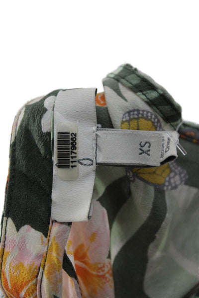 Joie Womens Silk Floral Sundress V-Neck Knee Length Sleeveless Green Size XS