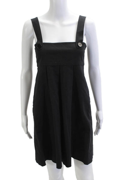 Theory Womens Overall Dress Black Square Neck Sleeveless Button Cotton Size 2