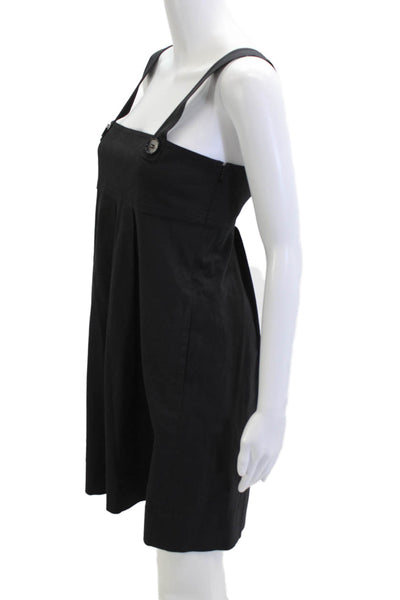 Theory Womens Overall Dress Black Square Neck Sleeveless Button Cotton Size 2