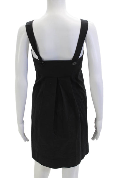 Theory Womens Overall Dress Black Square Neck Sleeveless Button Cotton Size 2