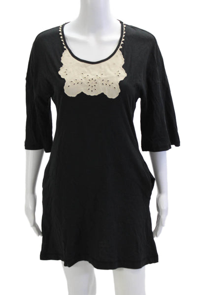 See by Chloe Women T-Shirt Dress Black 3/4 Sleeve Cotton Modal Size 4