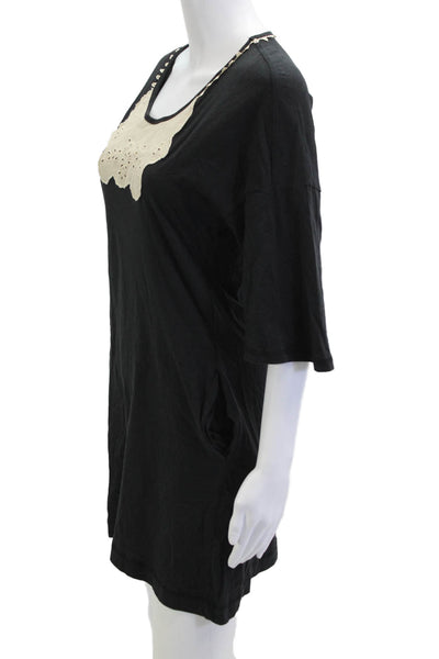 See by Chloe Women T-Shirt Dress Black 3/4 Sleeve Cotton Modal Size 4