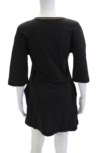 See by Chloe Women T-Shirt Dress Black 3/4 Sleeve Cotton Modal Size 4
