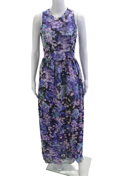 Shoshanna Women Maxi Silk Blend Black Floral Crew Neck Dress Size 2