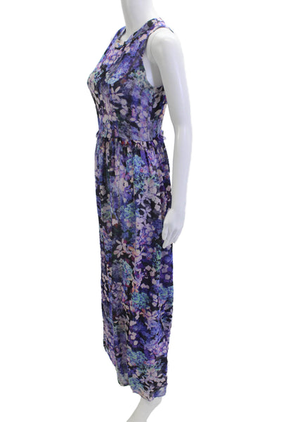 Shoshanna Women Maxi Silk Blend Black Floral Crew Neck Dress Size 2