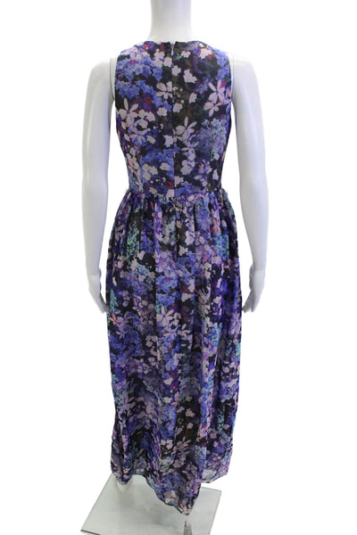 Shoshanna Women Maxi Silk Blend Black Floral Crew Neck Dress Size 2