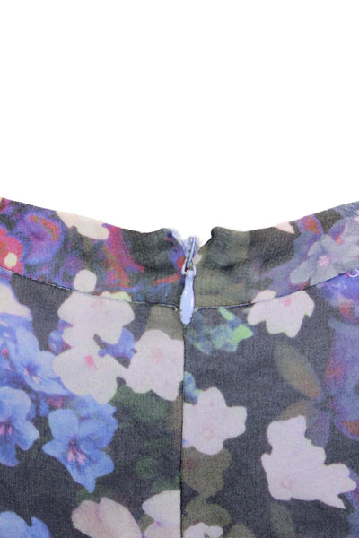 Shoshanna Women Maxi Silk Blend Black Floral Crew Neck Dress Size 2
