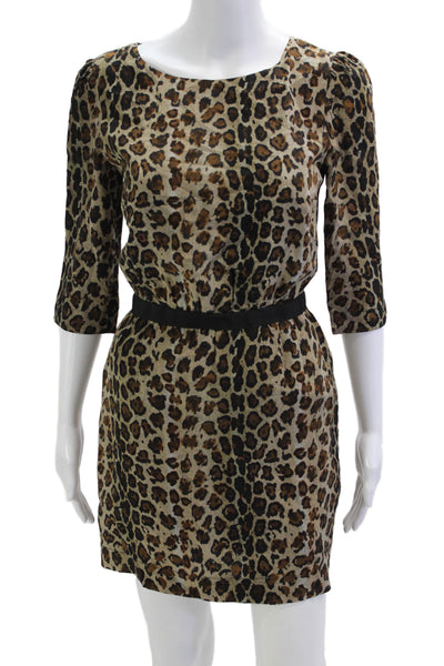 Camilla And Marc Women Sheath Mini Dress Beige Animal Print Silk Size 2