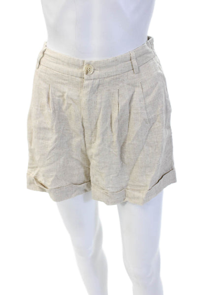 Olivaceous Unisex Beach Shorts Beige Button Viscose Linen Size M