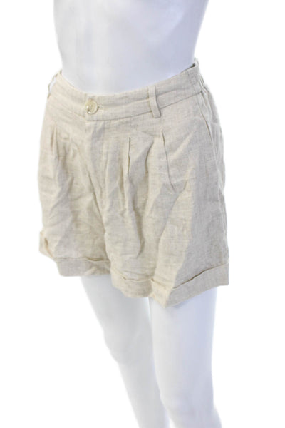 Olivaceous Unisex Beach Shorts Beige Button Viscose Linen Size M