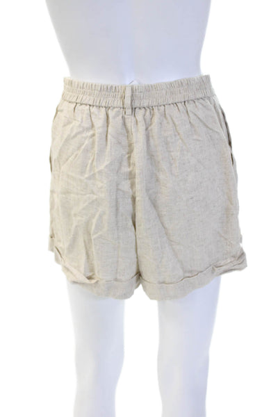 Olivaceous Unisex Beach Shorts Beige Button Viscose Linen Size M