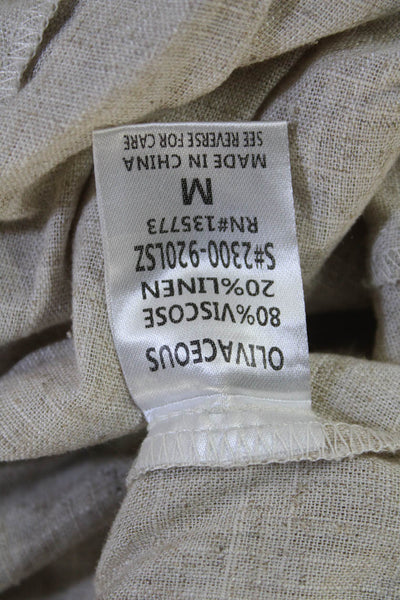 Olivaceous Unisex Beach Shorts Beige Button Viscose Linen Size M