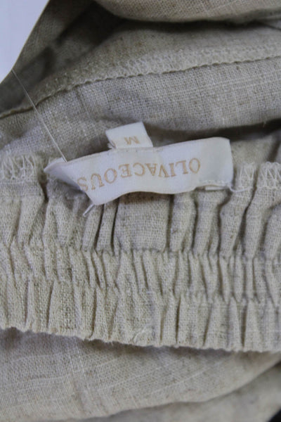 Olivaceous Unisex Beach Shorts Beige Button Viscose Linen Size M