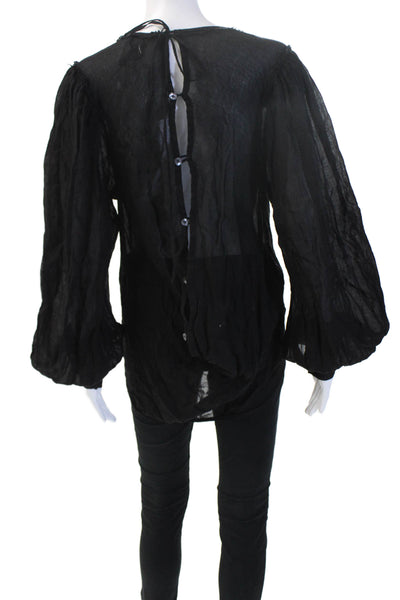 Ann Demeulemeester Women Black Cotton Cashmere Blouse Long Sleeve Size 40