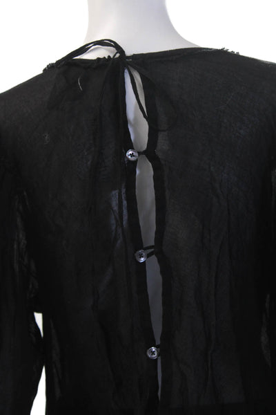 Ann Demeulemeester Women Black Cotton Cashmere Blouse Long Sleeve Size 40