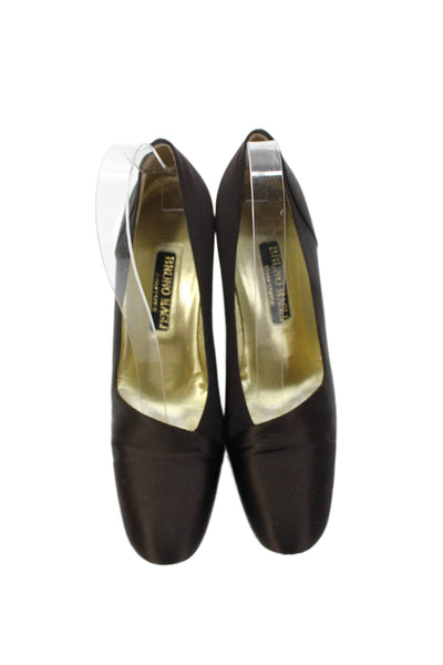 Bruno Magli Womens Round Toe Slip On Block Heel Pumps Brown Size 8