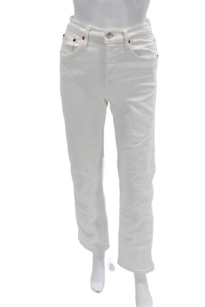 Re/Done Womens Straight High Rise White Jeans Button Closure Size 24