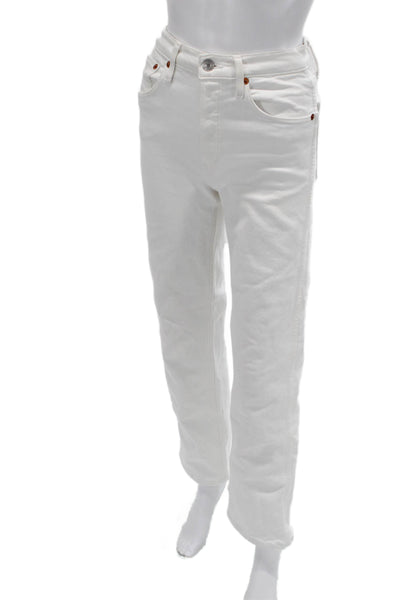 Re/Done Womens Straight High Rise White Jeans Button Closure Size 24
