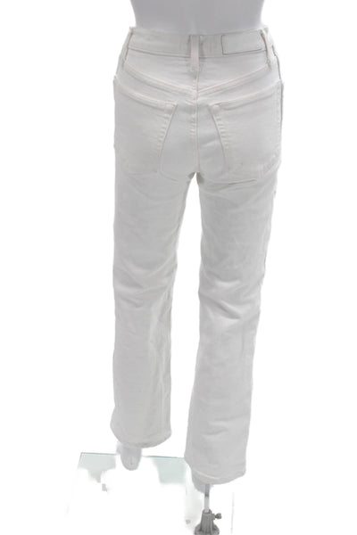 Re/Done Womens Straight High Rise White Jeans Button Closure Size 24