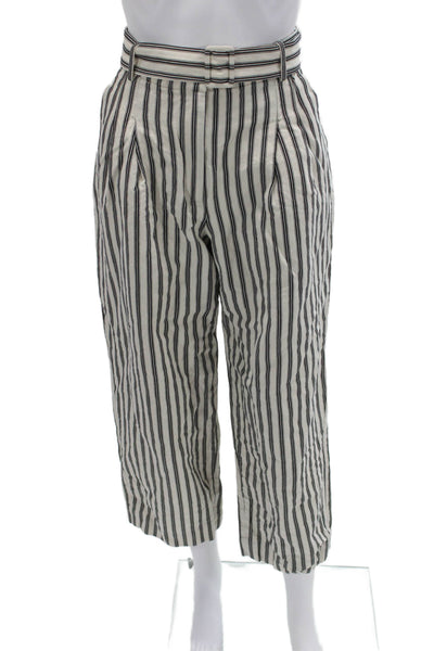 & Other Stories Women Striped Paperbag Cropped Pants White Size 4