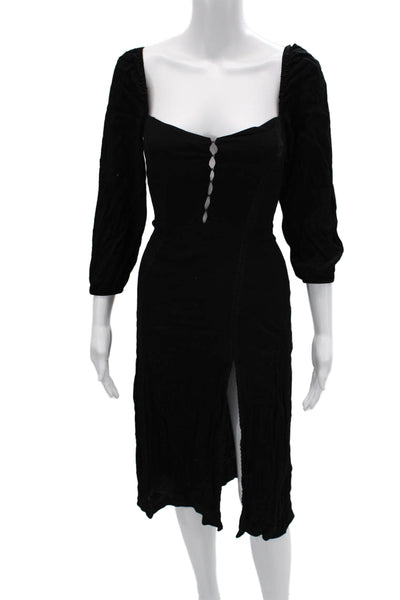 Wilfred Womens Black Bodycon Sheath Dress Square Neck 3/4 Sleeve Button Size 0