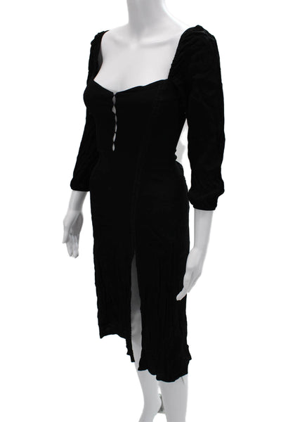 Wilfred Womens Black Bodycon Sheath Dress Square Neck 3/4 Sleeve Button Size 0