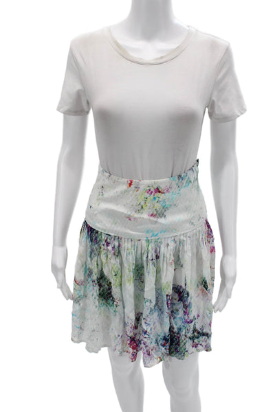 Margaret OLeary Womens A-Line Mini Skirt White Floral Polyester Blend Size XS