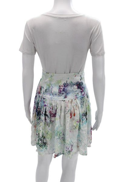 Margaret OLeary Womens A-Line Mini Skirt White Floral Polyester Blend Size XS